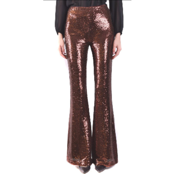 L'AGENCE Sequin Straight Leg Pants in Bronze - Picture 3 of 4